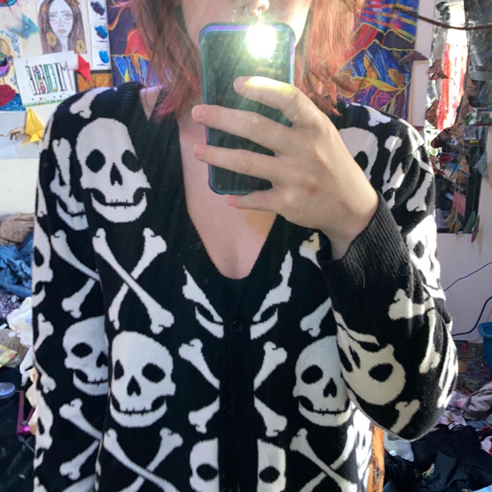 Skeleton print over coat